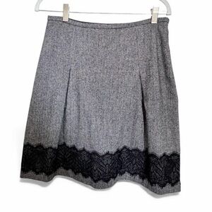 Chic Gray A-Line Skirt with Black Lace Detail. Workwear.